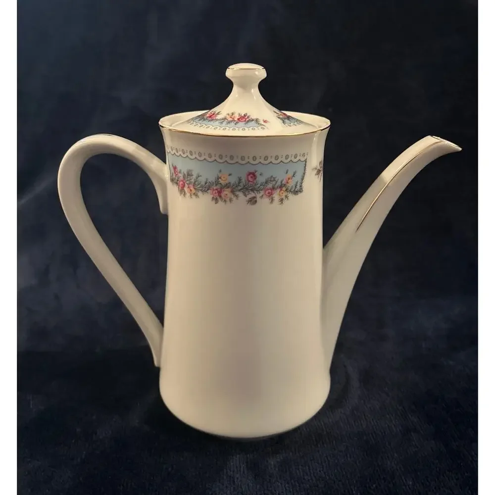 Vintage Porcelain Coffee Pot with Gold Trim & Floral design Made in Taiwan